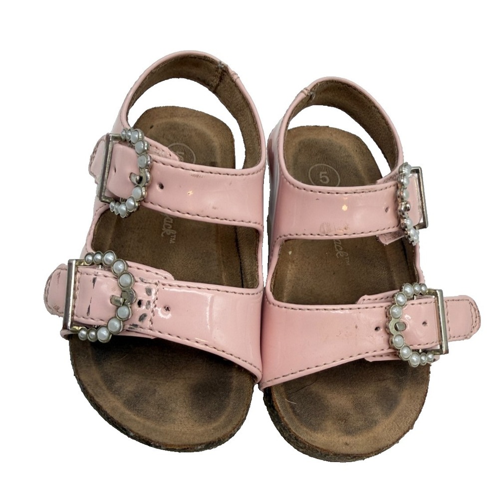 Cat & Jack Reagan Pink Patent Pearl Buckle Girls Sandals Toddler | Kid's Size 5 - Picture 3 of 8